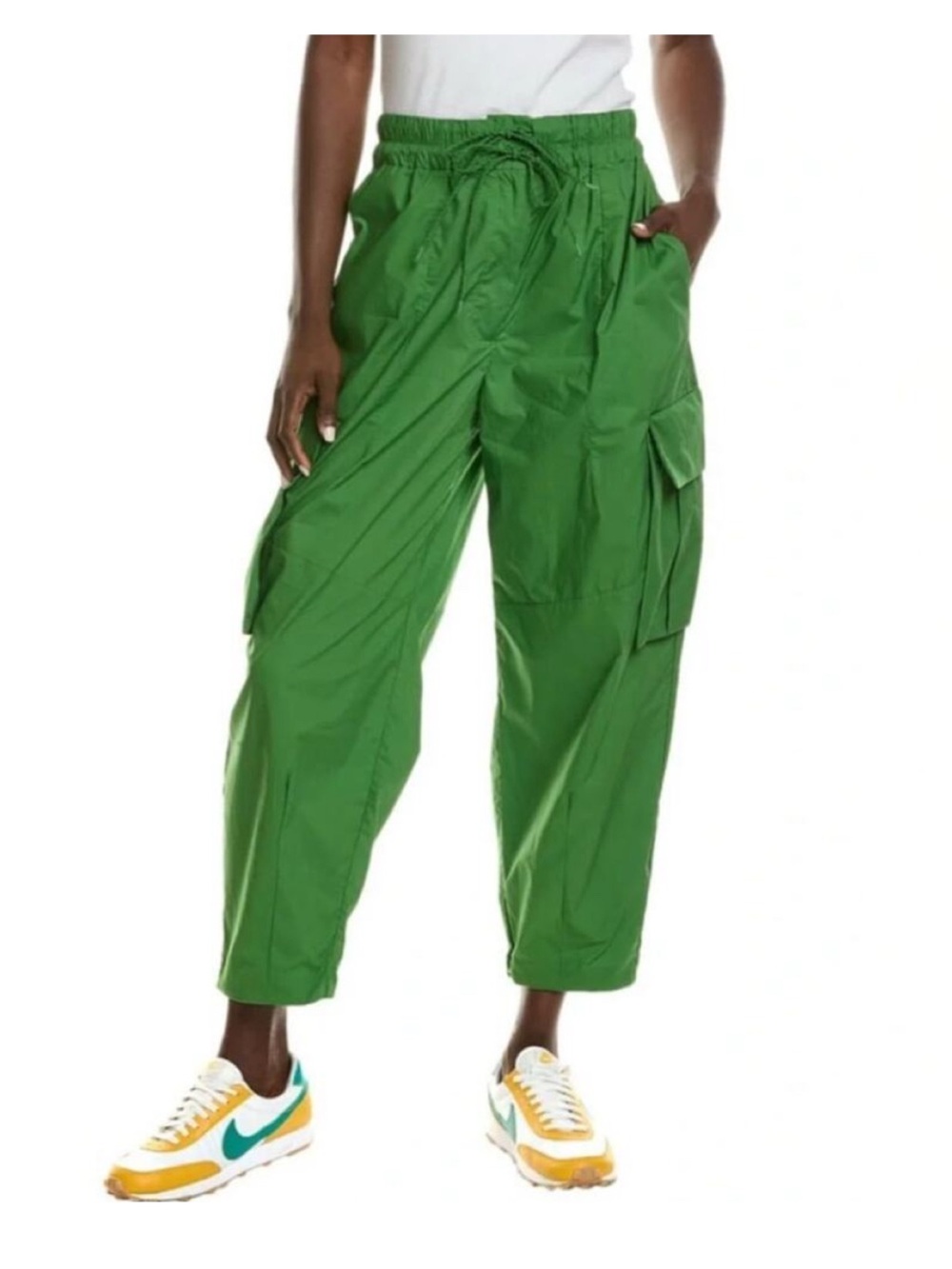 Farm Rio Cotton Straight Crop Cargo Pants Women's M Green Utility Chic